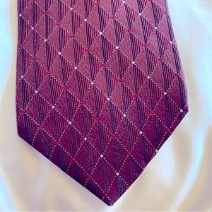 Murano 100% Silk. Mens Necktie Maroon Wine , Red and Silver,  Mens Tie.